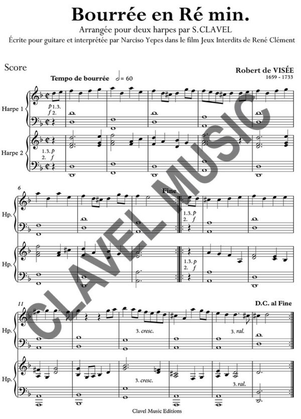 Partition de VISÉE de R. Jeux Interdits Bourrée pour deux harpes pdf