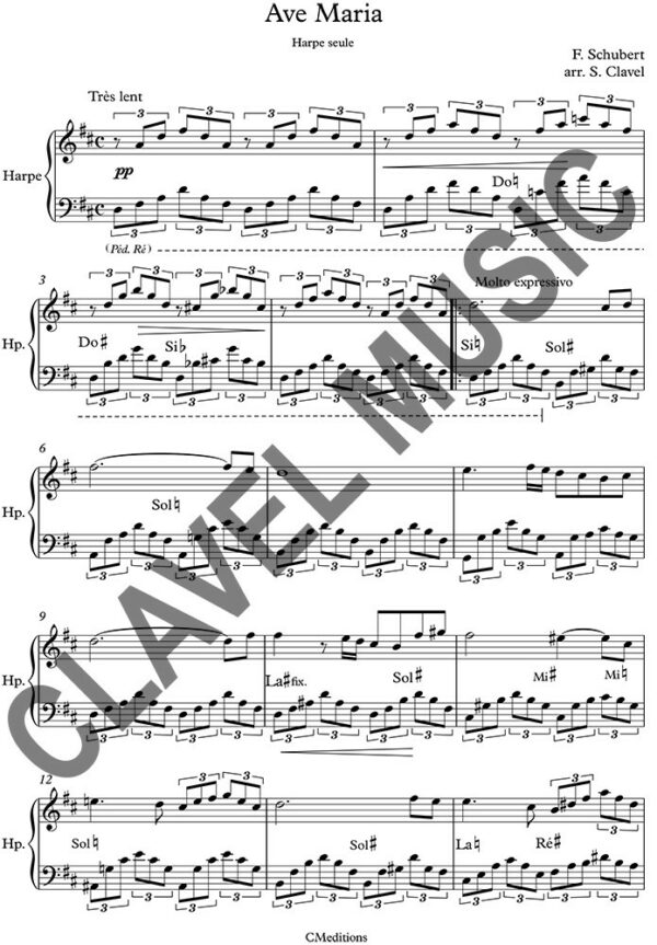 Partition de SCHUBERT F. Ave Maria pour Harpe pdf