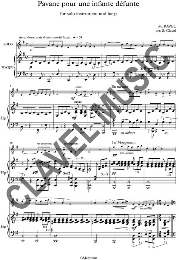 Partition de RAVEL M. Pavane pour Cor en Fa et Harpe pdf