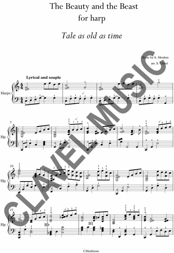 Partition de MENKEN A. La Belle et la bête pour Harpe pdf