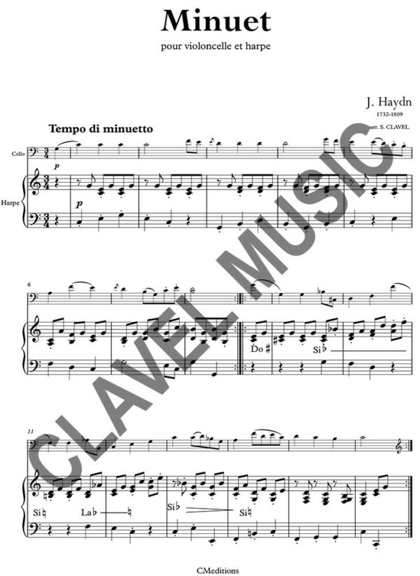Partition de HAYDN J. Minuetto pour Violoncelle et Harpe pdf