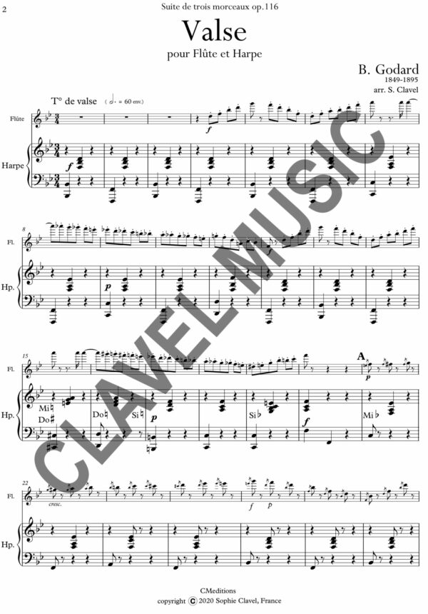 Partition de GODARD B. Valse pour Flûte et Harpe pdf