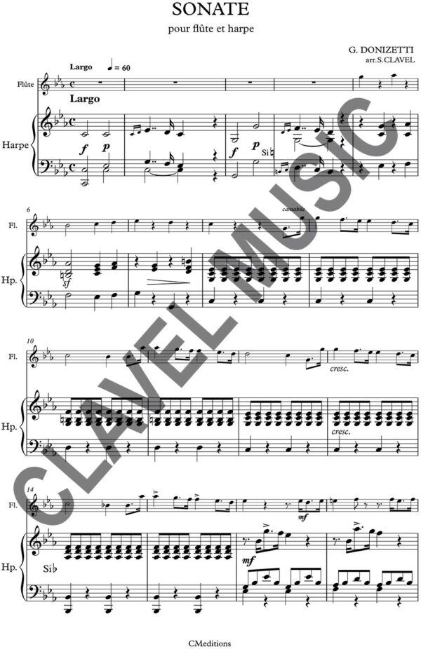 Partition de DONIZETTI G. Sonate pour Fl ou V° et Harpe pdf