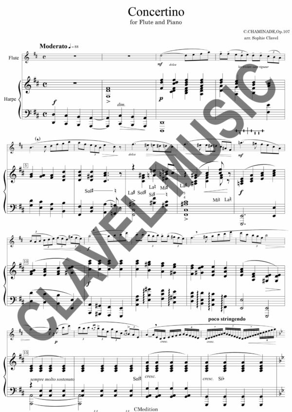 Partition de CHAMINADE C. Concertino pour Flûte et Harpe pdf