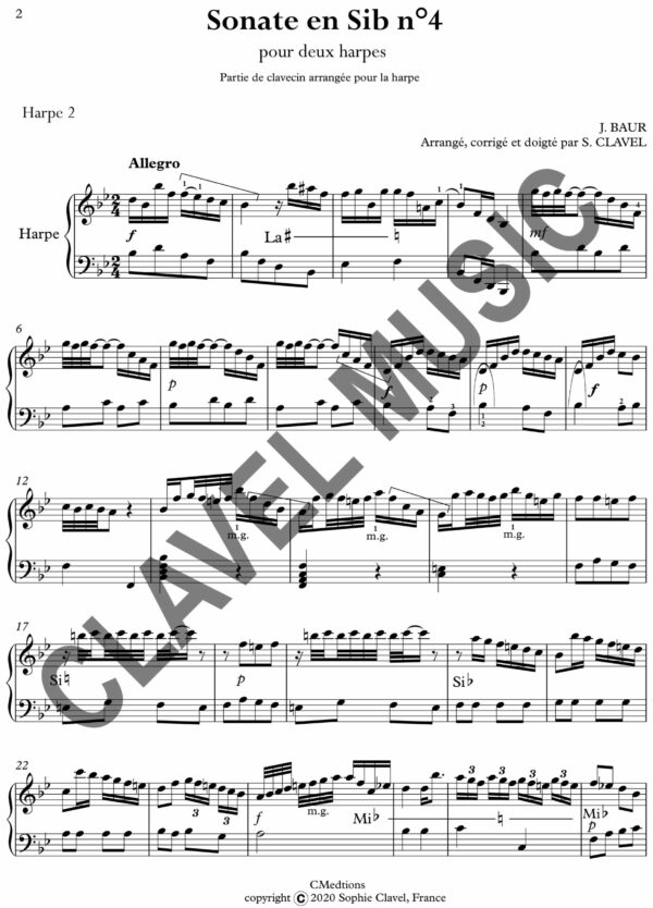 Partition de BAUR J. Sonate en Sib pour Duo de harpes Hp.2 pdf